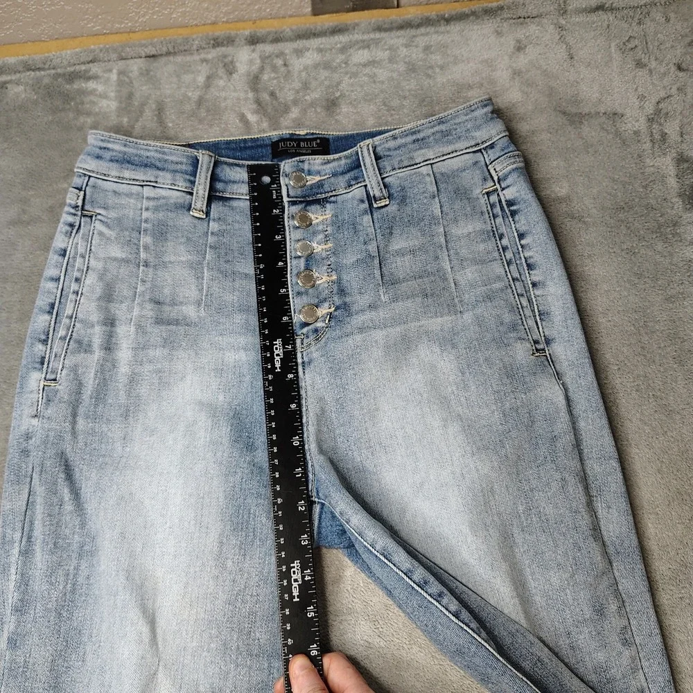 Judy Blue Jeans Womens 29 Blue Wide Leg Cropped Button Fly Medium‎ Stretch Denim - Picture 11 of 16